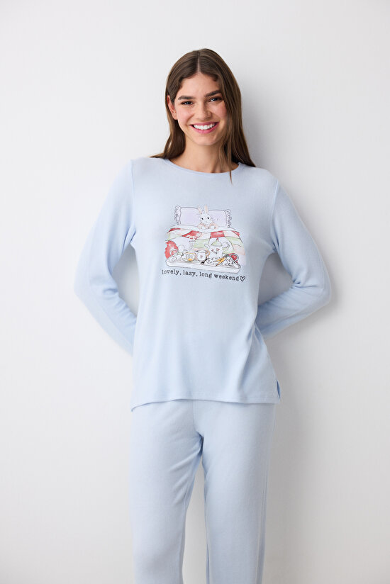 Lazy Weekend Light Blue Pant PJ Set - 3
