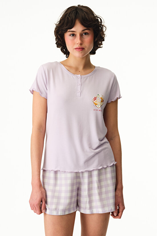 Lila Sweet Day Şort Pijama Altı - 4