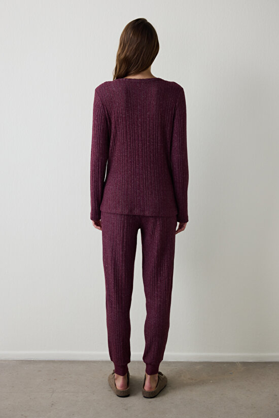 Bordo Cozy Time V Yaka Uzun Kollu Pijama Takımı Bordo Cozy Time V Yaka Uzun Kollu Pijama Takımı - 4