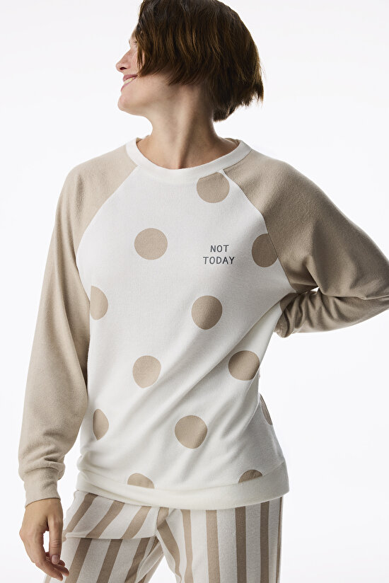 Beige Not Today Polka Dot Long Sleeve Pyjama Top - 2