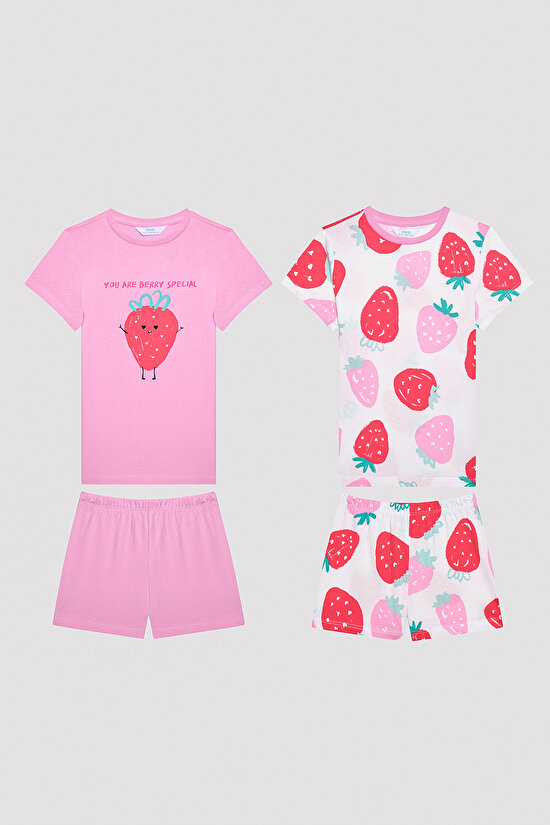 Kız Çocuk Strawberry Çok Renkli 2li Pijama Takımı - 1