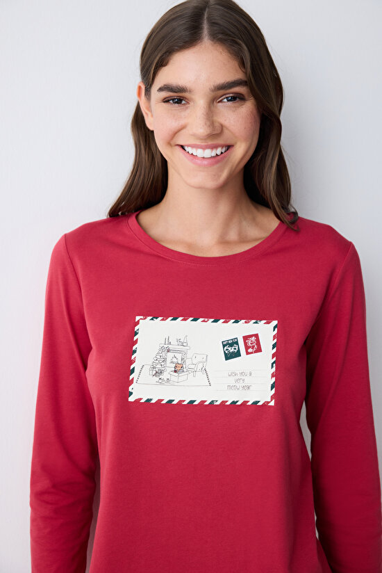 Postcard Kırmızı Kırmızı Pantolon Pijama Takımı Postcard Kırmızı Kırmızı Pantolon Pijama Takımı - 3