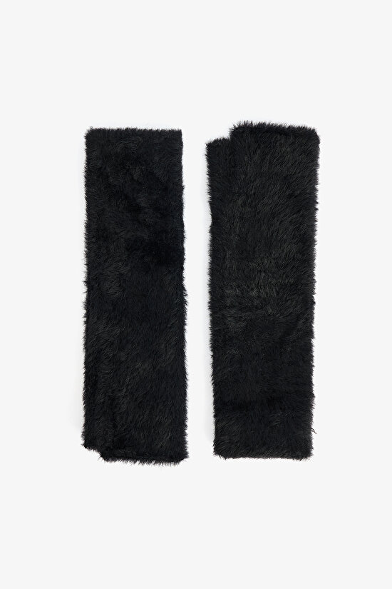 Siyah Yumuşak Dokulu Uzun Eldiven - 1
