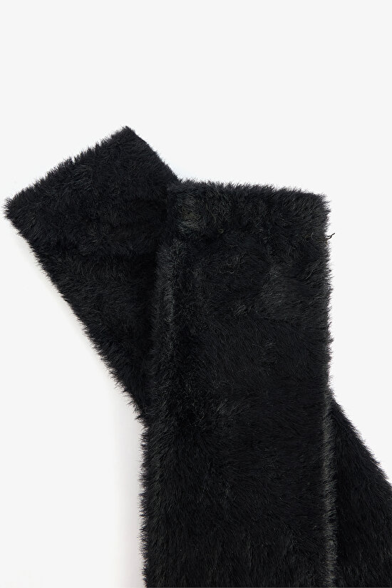 Siyah Yumuşak Dokulu Uzun Eldiven - 2