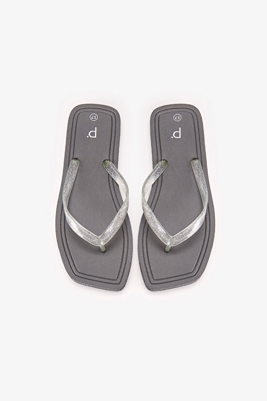 Beige New Shiny Glittery Slippers - 1