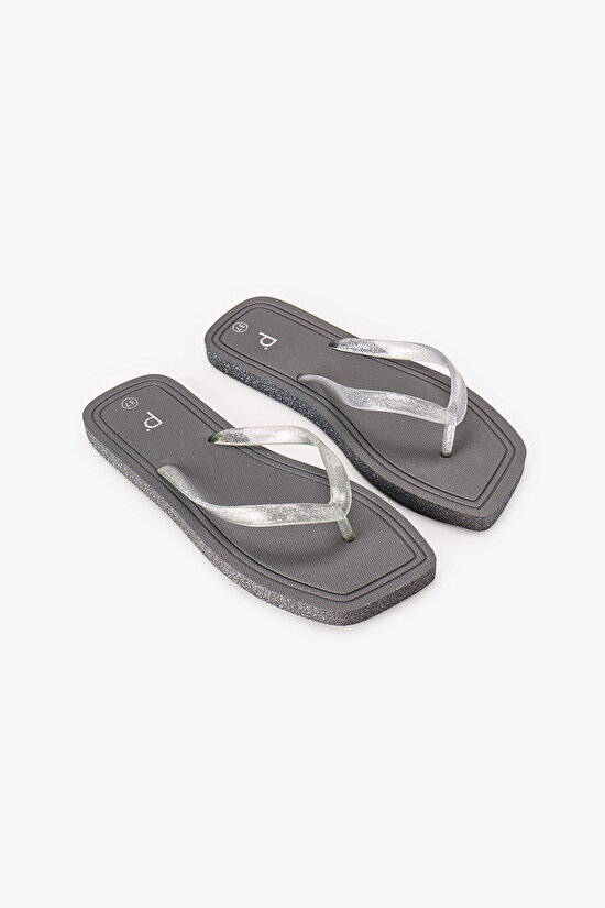 Beige New Shiny Glittery Slippers - 2