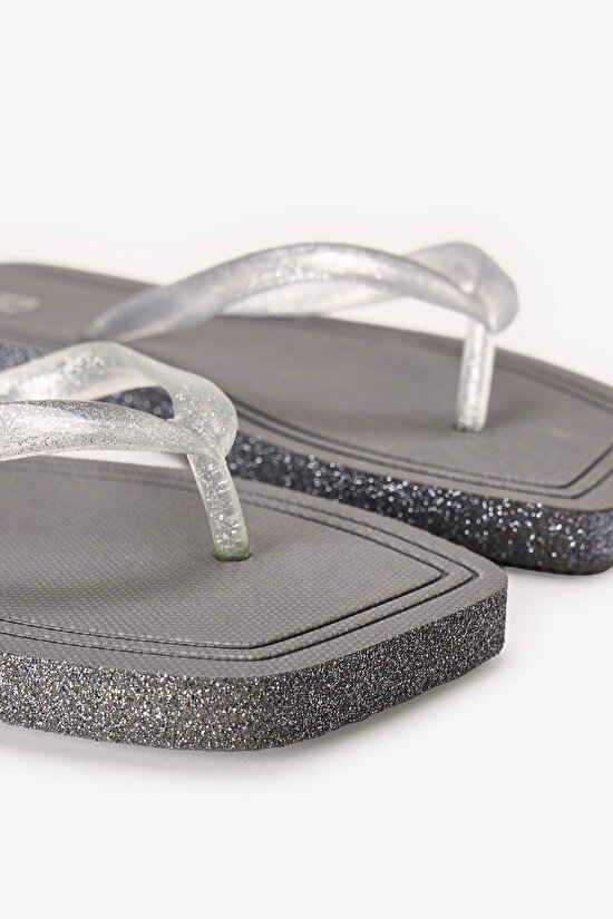 Beige New Shiny Glittery Slippers - 3