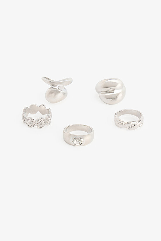 Silver Anthracite Leila 5 Pack Ring Set - 2