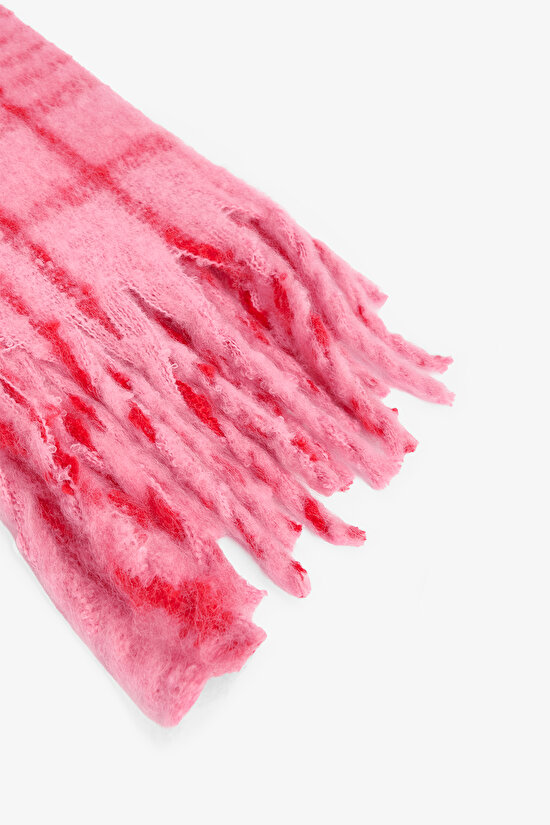 Şeker Pembe Clara Çizgili Yumuşak Dokulu Atkı - 3