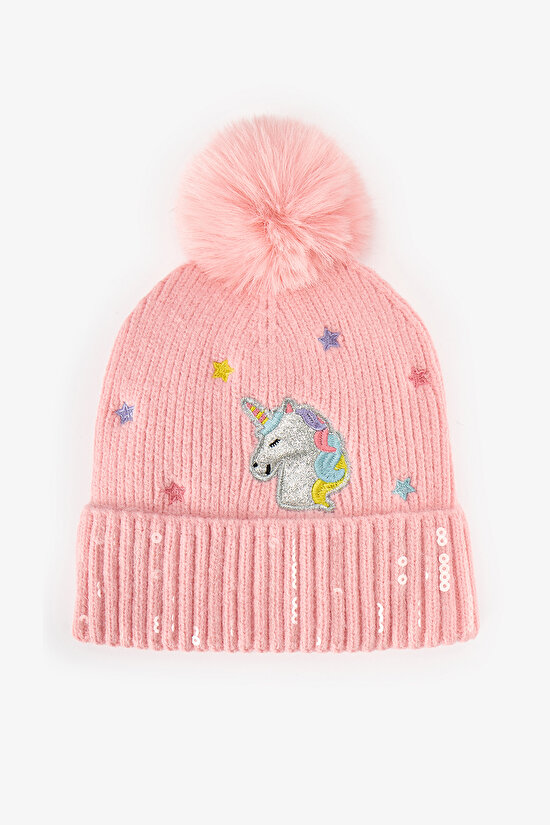 Girls' Pink Unicorn Beanie - 1