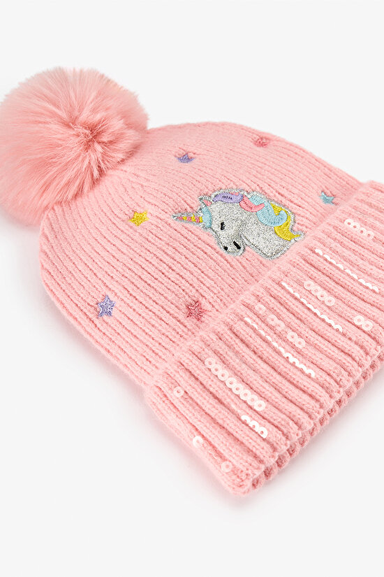 Girls' Pink Unicorn Beanie - 2
