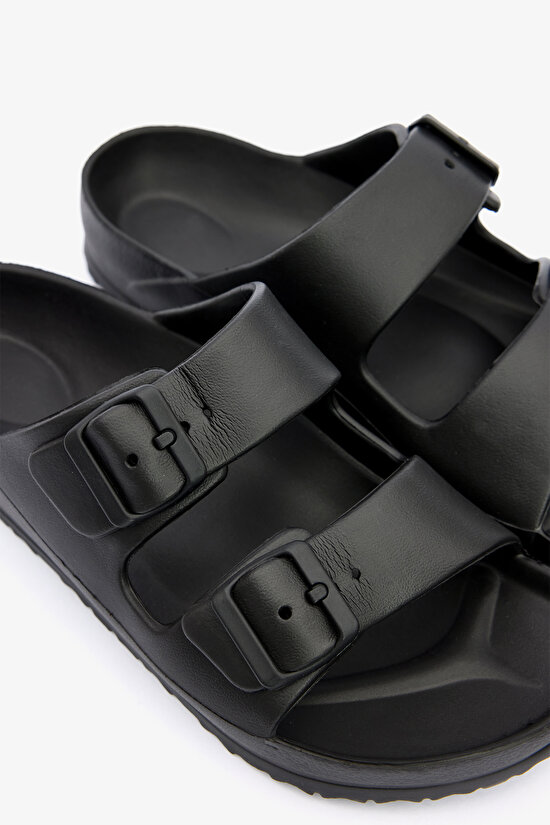 Black Melange Plassy Slippers - 3