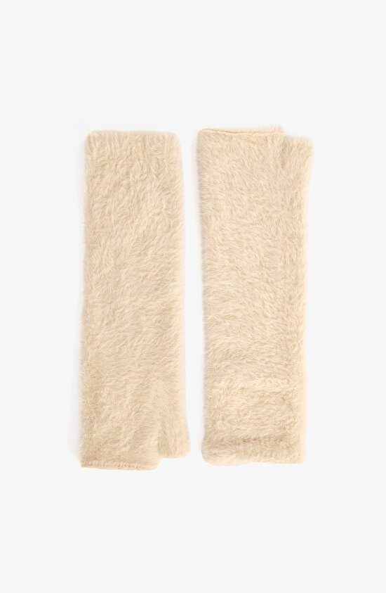 Ekru Yumuşak Dokulu Uzun Eldiven - 1