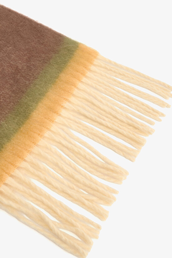 Haki Alba Çizgili Yumuşak Dokulu Atkı - 3