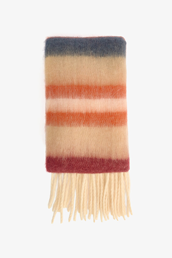 Renkli Alba Çizgili Yumuşak Dokulu Atkı - 1