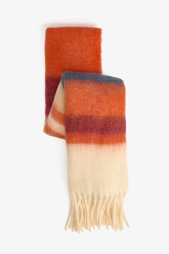 Renkli Alba Çizgili Yumuşak Dokulu Atkı - 2