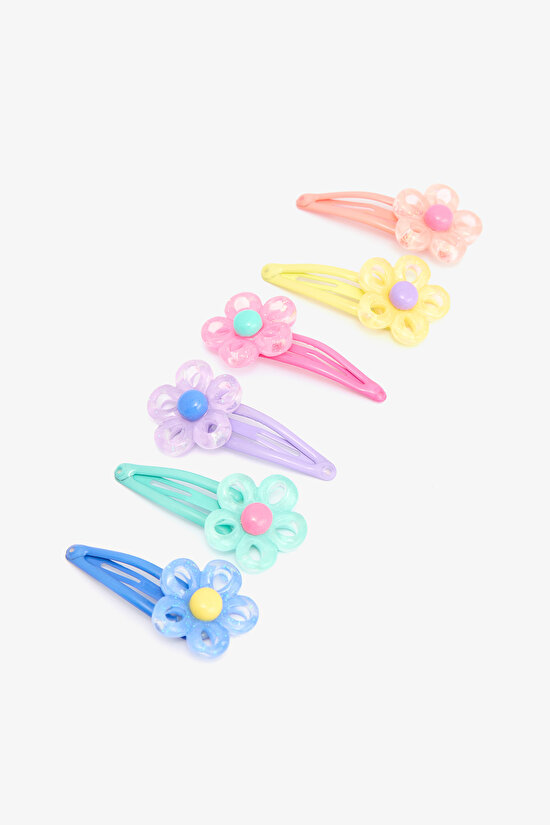 Colorful Girls Flower Beaded 6-Piece Hair Clip Set - 3
