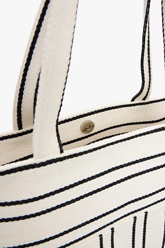 Big Stripe Ekru Çanta - 4