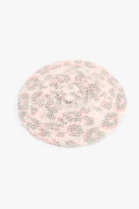 Pembe Kız Çocuk Leopar Desenli Bere - 1