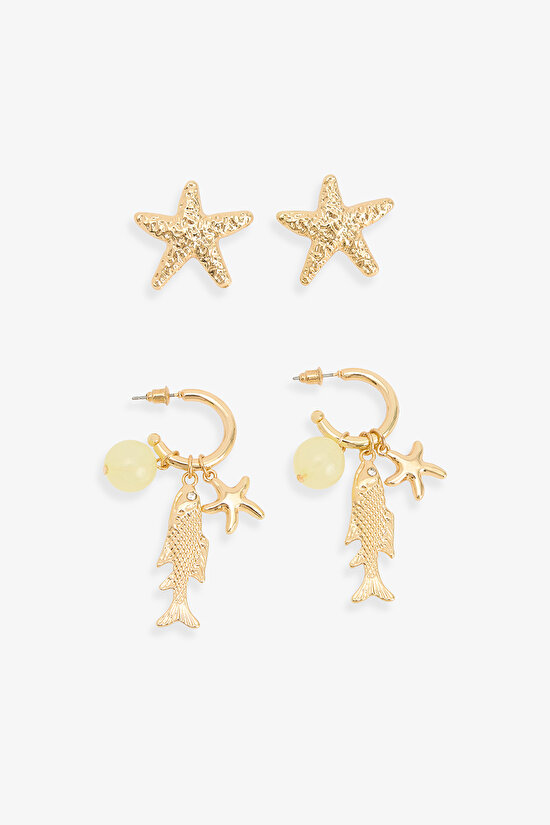 Altın Rengi Melani Küpe Seti - 1