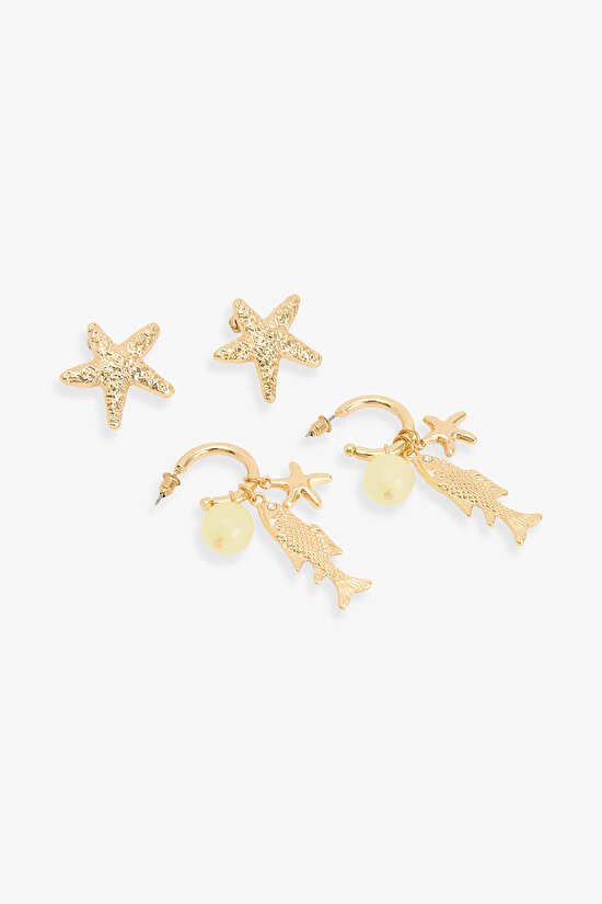 Altın Rengi Melani Küpe Seti - 2