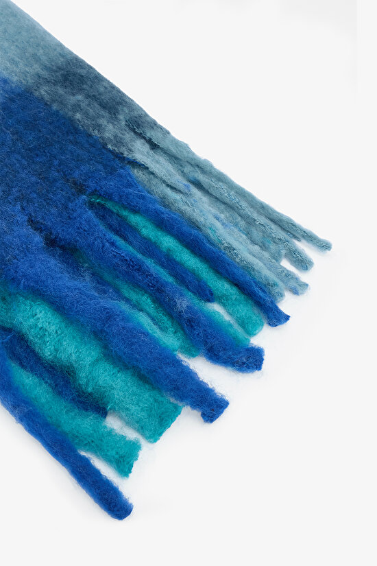 Mavi Gia Çizgili Yumuşak Dokulu Atkı - 3