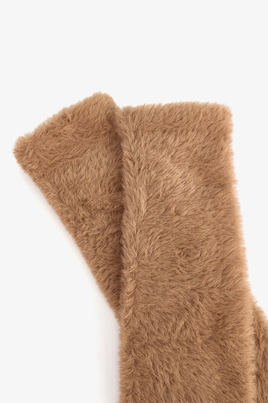 Light Brown Soft Textured Long Gloves - 2