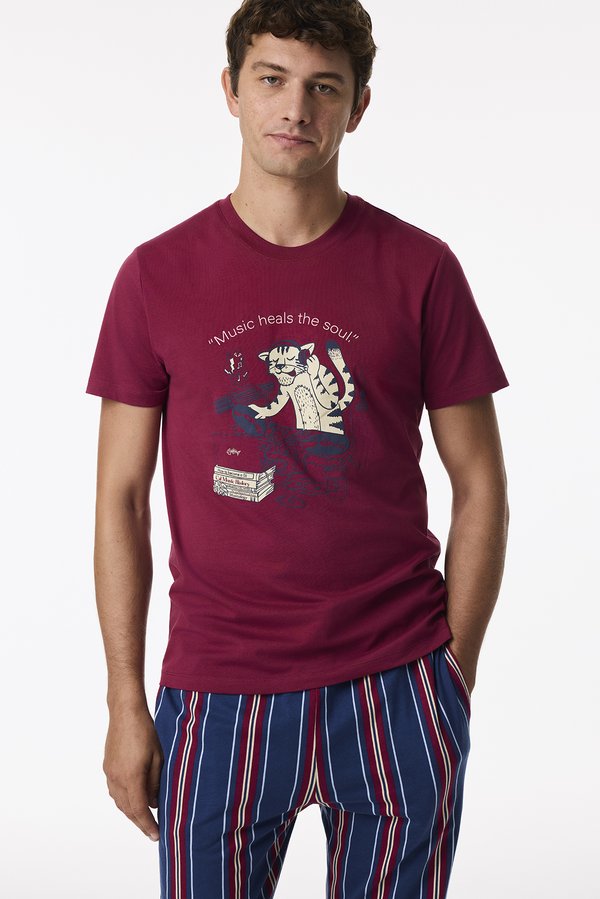 Erkek Retro Groove Çizgili Pantolon Kısa Kollu Pijama Takımı - 2 AL 1 ÖDE