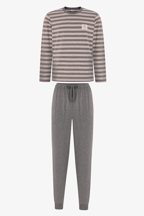 Erkek Weekend Line Çizgili Uzun Kollu Jogger Pijama Takımı - 2 AL 1 ÖDE