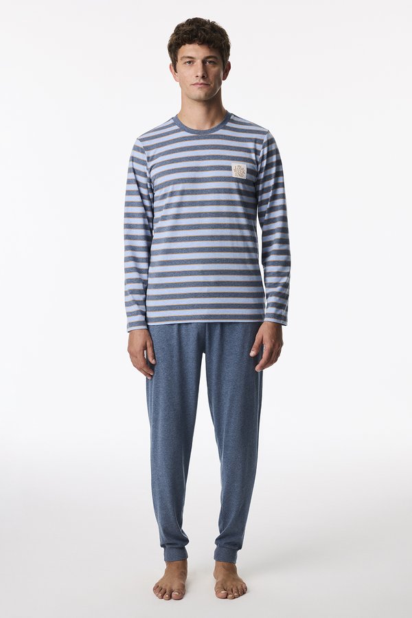 Erkek Blue Weekend Çizgili Uzun Kollu Jogger Pijama Takımı - 2 AL 1 ÖDE