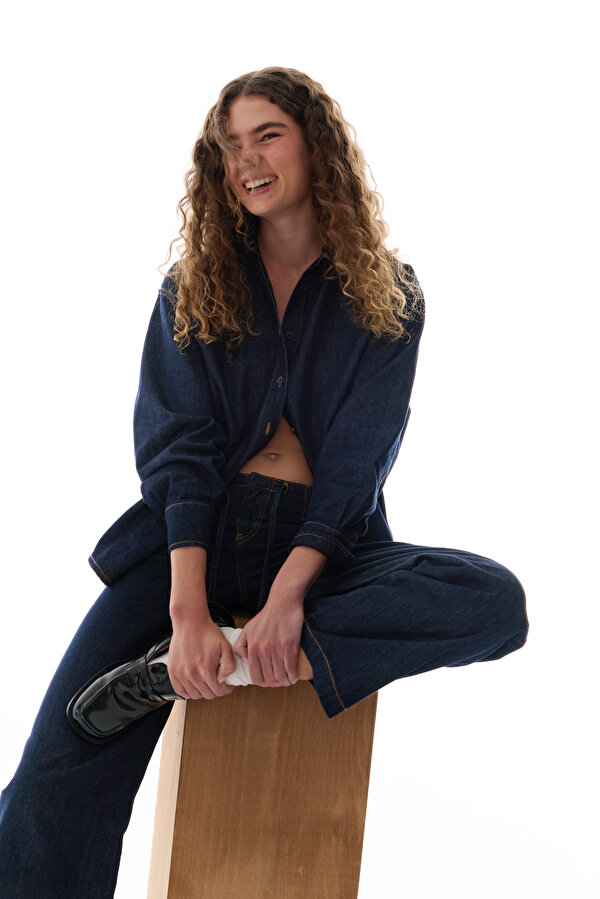 Koyu Mavi Denim Düz Kesim Pantolon - 2 AL 1 ÖDE