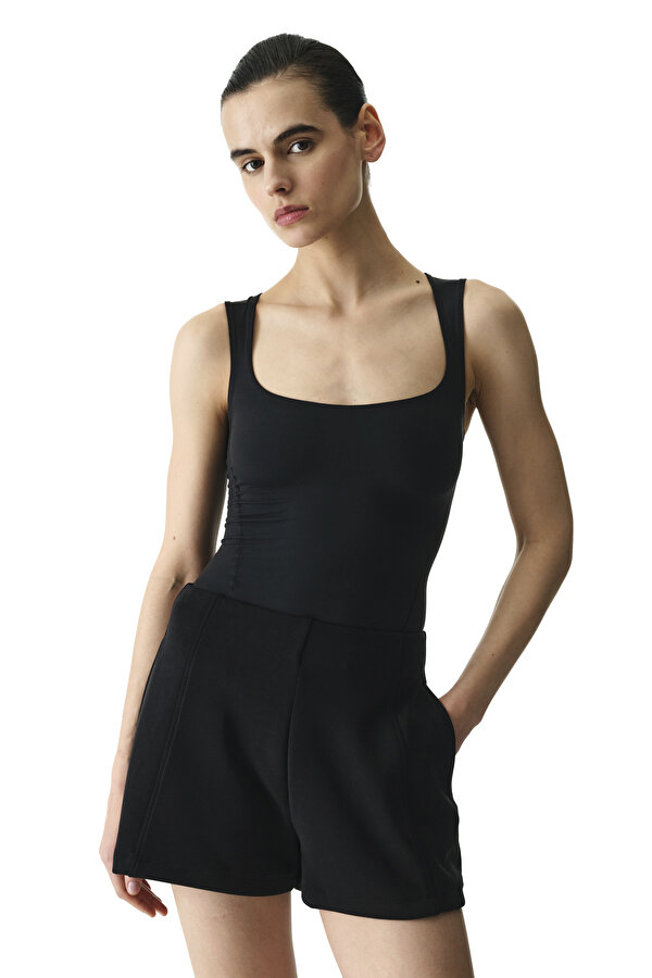 Siyah U Yaka Yumuşak Dokulu Bodysuit - 2 AL 1 ÖDE