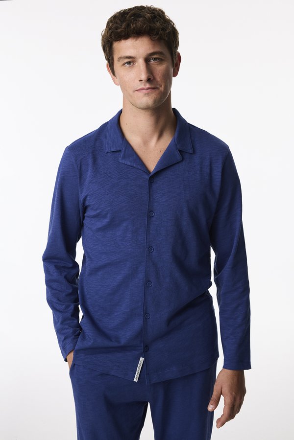 Erkek Lacivert Navy Season Uzun Kollu Gömlek Pantolon Pijama Takımı - 2 AL 1 ÖDE