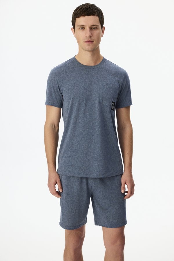 Erkek İndigo Melanj Soft Indigo Kısa Kollu Şort Pijama Takımı - 2 AL 1 ÖDE