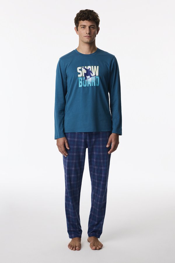 Erkek Winter Board Geometrik Desenli Pantolon Uzun Kollu Pijama Takımı - 2 AL 1 ÖDE