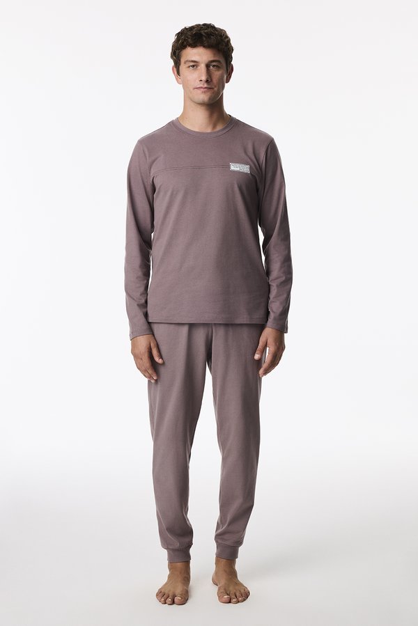 Erkek Kahverengi Doğal Uzun Kollu Jogger Pijama Takımı - 2 AL 1 ÖDE