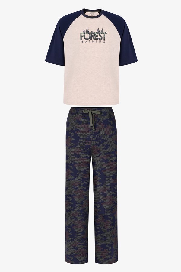 Erkek Hidden Woods Kamuflaj Desenli Oversize Pantolon Kısa Kollu Pijama Takımı - 2 AL 1 ÖDE