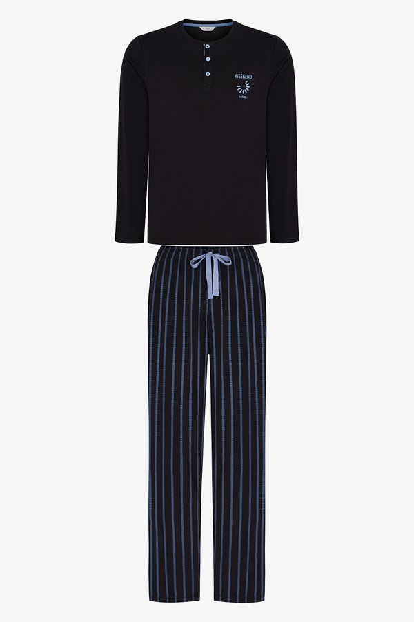 Erkek Nightform Çizgili Pantolon Uzun Kollu Pijama Takımı - 2 AL 1 ÖDE