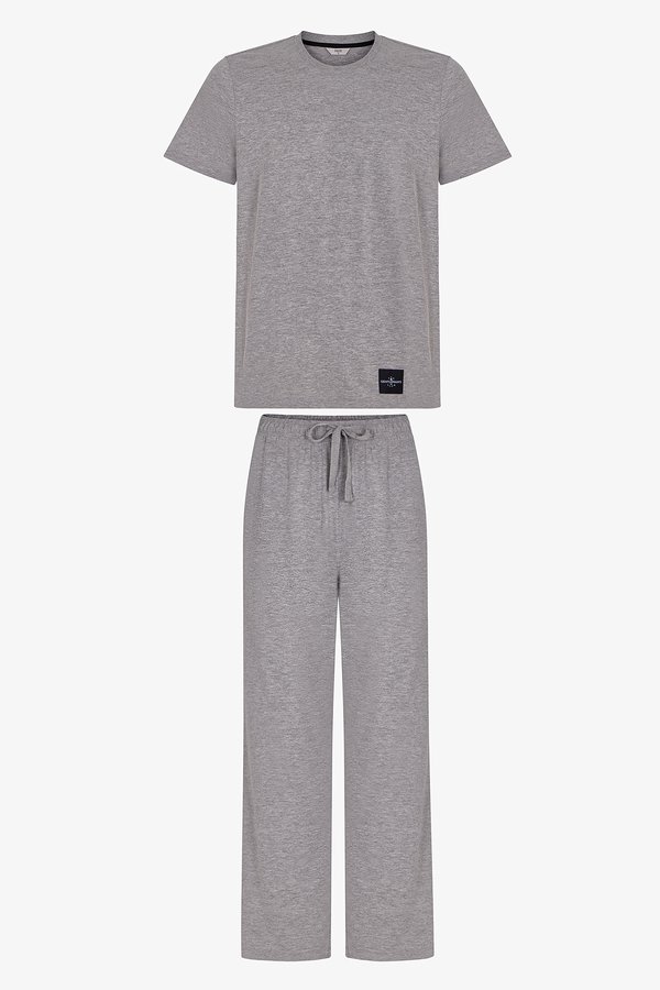 Erkek Gri Melanj Cloud Grey Pantolon Kısa Kollu Pijama Takımı - 2 AL 1 ÖDE