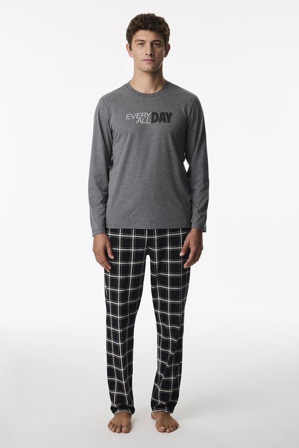 Erkek All Day Ekoseli Pantolon Uzun Kollu Pijama Takımı - 2 AL 1 ÖDE