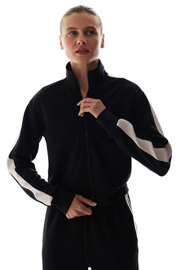 Siyah İpeksi Dokunuş Silky Touch Şerit Detaylı Sweatshirt - 2 AL 1 ÖDE