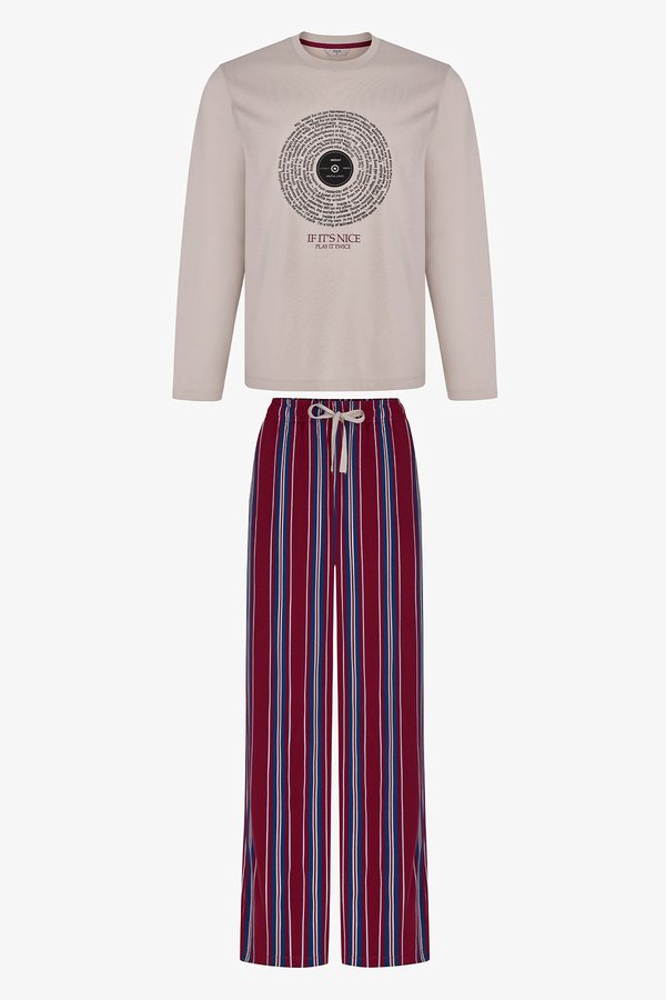 Erkek Soundwave Çizgili Pantolon Uzun Kollu Pijama Takımı - 2 AL 1 ÖDE