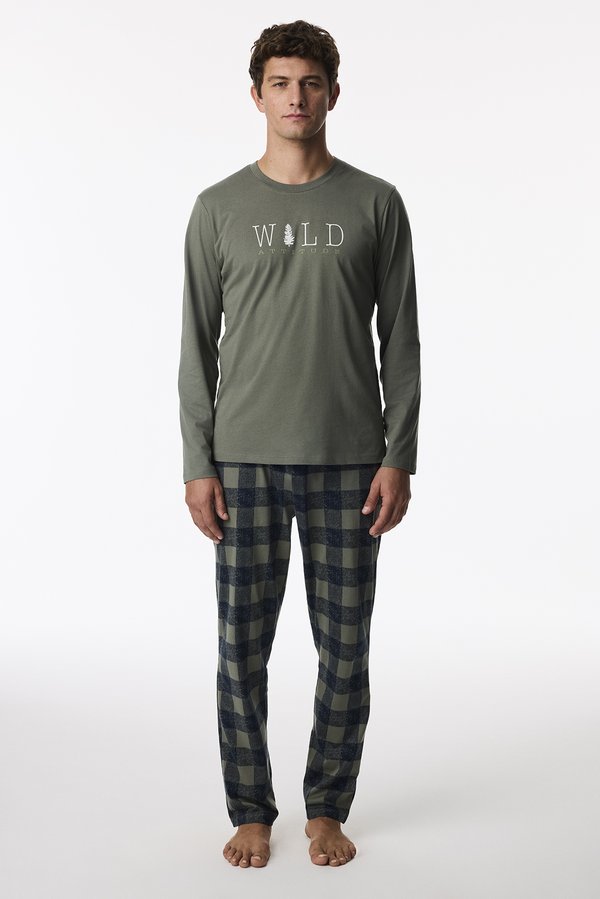 Erkek Wild Attitude Ekoseli Pantolon Uzun Kollu Pijama Takımı - 2 AL 1 ÖDE