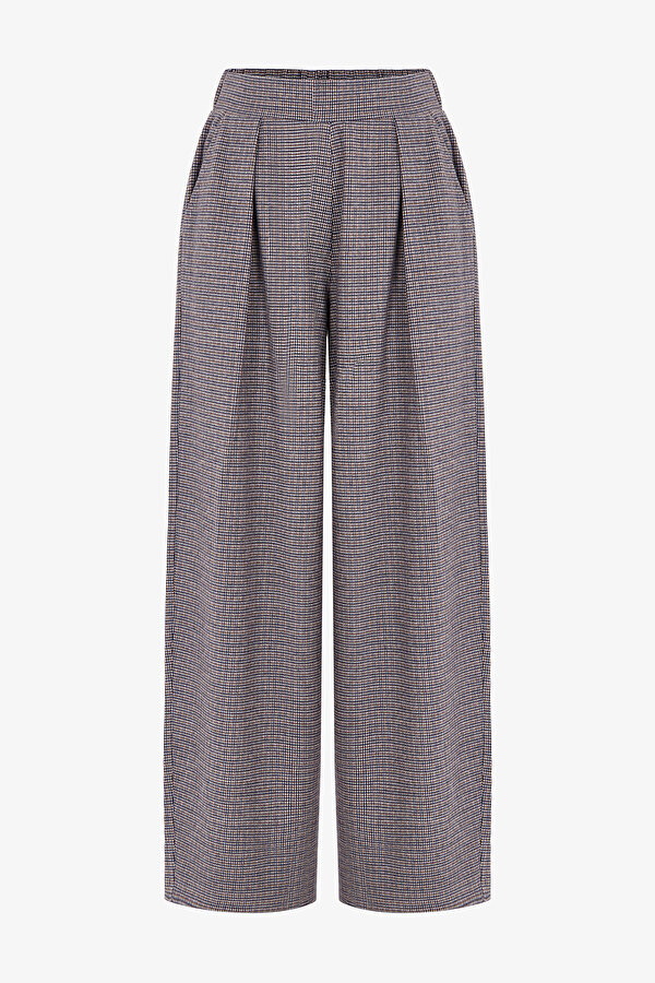 Houndstooth Dar Paça Ekoseli Yüksek Bel Pantolon - 2 AL 1 ÖDE