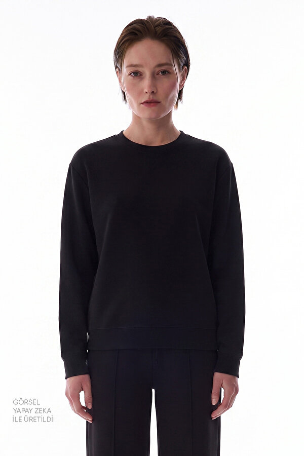 Siyah Modal Bisiklet Yaka Oversize Sweatshirt - 2 AL 1 ÖDE