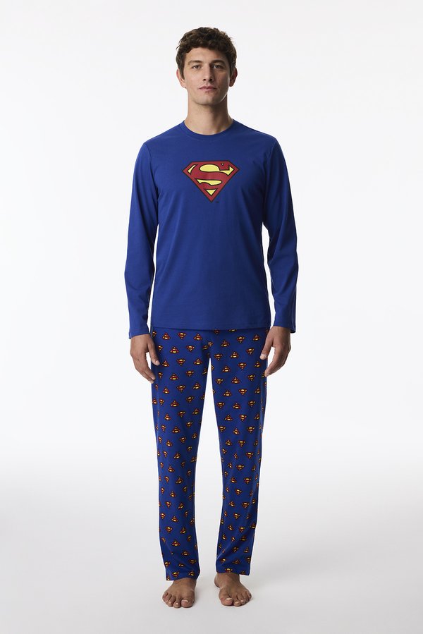 Erkek Superman Ekoseli Pantolon Uzun Kollu Pijama Takımı - 2 AL 1 ÖDE