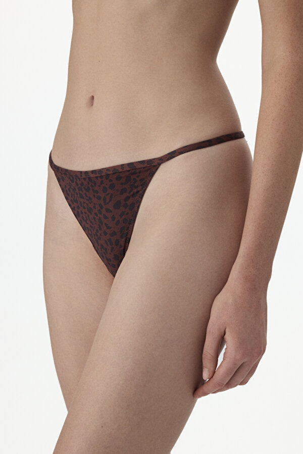 Kahverengi Baskılı Micro Dantel Leopar Desenli Brazilian Külot - 2 AL 1 ÖDE