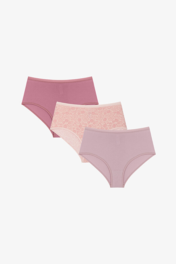 Wild Rose Çiçekli Yüksek Bel 3'lü Slip Külot - 2 AL 1 ÖDE