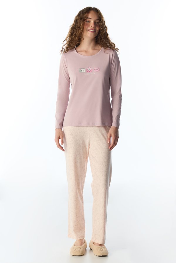 Açık Pembe Naps&cats Kedi Desenli Uzun Kollu Pantolon Pijama Takımı - Penti 2 AL 1 ÖDE