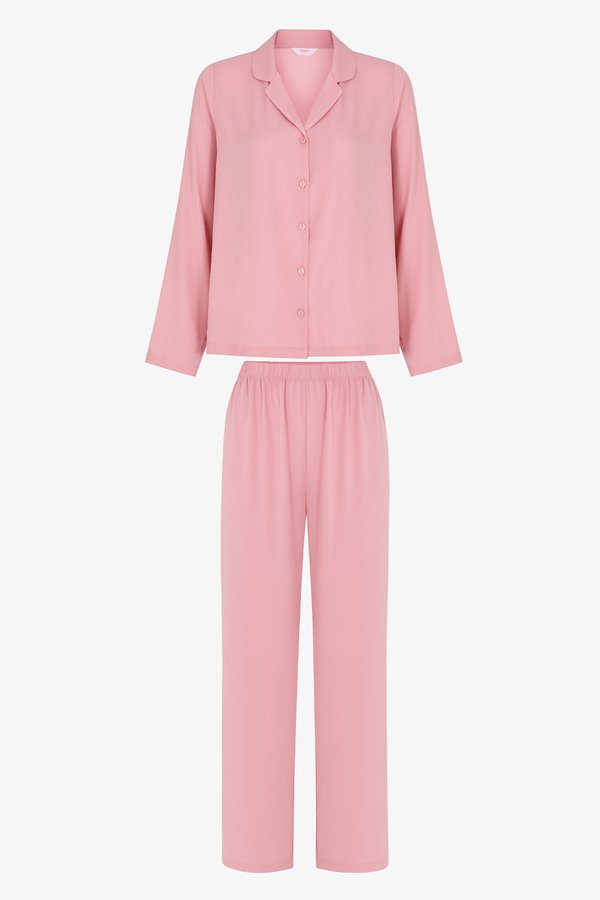 Pembe Aurora Saten Çıtır Çiçek Desenli Uzun Kollu Gömlek Pantolon Pijama Takımı - Penti 2 AL 1 ÖDE